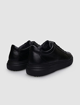 %100 Hakiki Deri Siyah Bağcıklı Erkek Sneaker