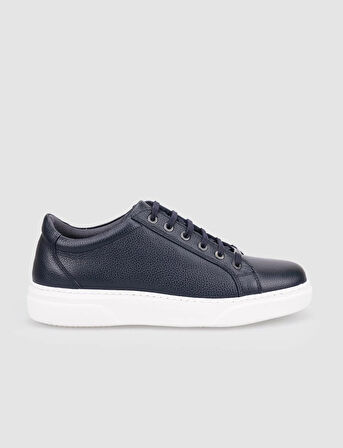 %100 Hakiki Deri Lacivert Bağcıklı Erkek Sneaker