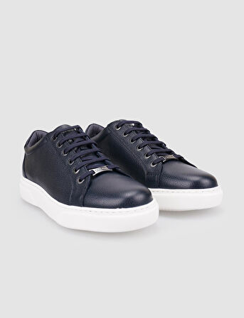 %100 Hakiki Deri Lacivert Bağcıklı Erkek Sneaker