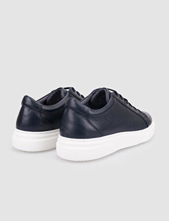 %100 Hakiki Deri Lacivert Bağcıklı Erkek Sneaker