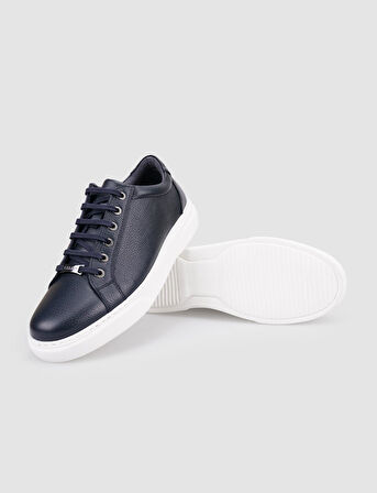 %100 Hakiki Deri Lacivert Bağcıklı Erkek Sneaker