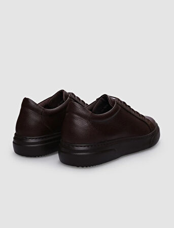 %100 Hakiki Deri Kahverengi Bağcıklı Erkek Sneaker