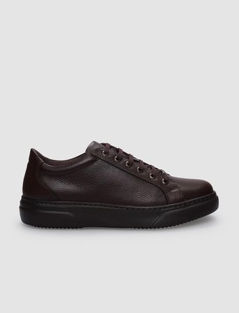 %100 Hakiki Deri Kahverengi Bağcıklı Erkek Sneaker