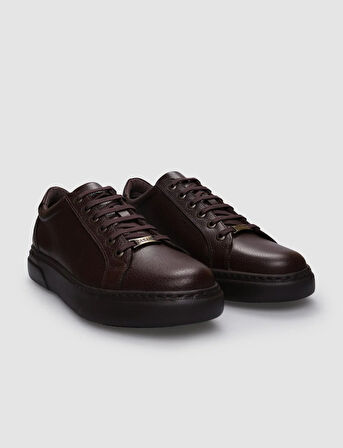 %100 Hakiki Deri Kahverengi Bağcıklı Erkek Sneaker