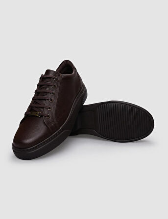 %100 Hakiki Deri Kahverengi Bağcıklı Erkek Sneaker
