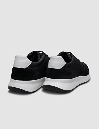 %100 Hakiki Deri Siyah Süet Bağcıklı Erkek Spor Ayakkabı