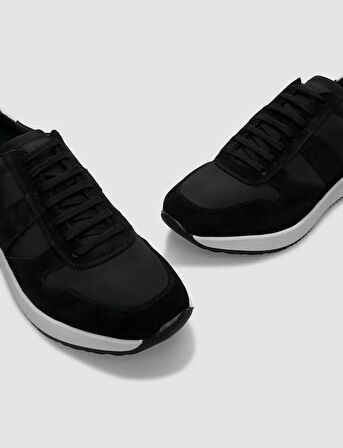 %100 Hakiki Deri Siyah Süet Bağcıklı Erkek Spor Ayakkabı