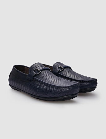 %100 Hakiki Deri Lacivert Tokalı Erkek Loafer