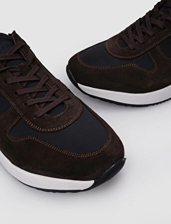 %100 Hakiki Deri Kahverengi Süet Bağcıklı Erkek Spor Ayakkabı