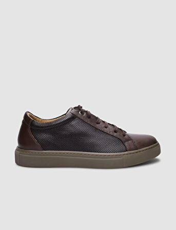 %100 Hakiki Deri Kahverengi Bağcıklı Erkek Sneaker