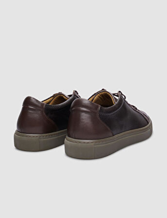 %100 Hakiki Deri Kahverengi Bağcıklı Erkek Sneaker