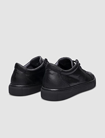 % 100 Hakiki Deri Siyah Bağcıklı Erkek Sneaker