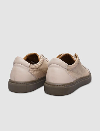 %100 Hakiki Deri Bej Bağcıklı Erkek Sneaker