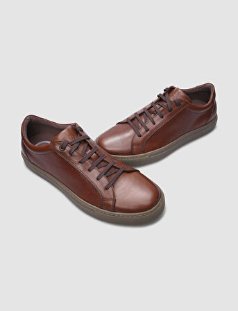 %100 Hakiki Deri Taba Bağcıklı Erkek Sneaker