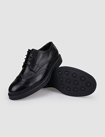 %100 Hakiki Deri Siyah Bağcıklı Erkek Günlük Ayakkabı