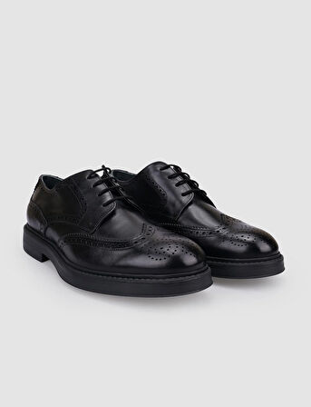 %100 Hakiki Deri Siyah Bağcıklı Erkek Günlük Ayakkabı