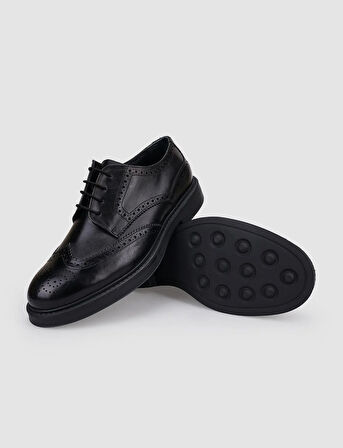 %100 Hakiki Deri Siyah Bağcıklı Erkek Günlük Ayakkabı