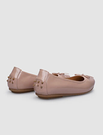 %100 Hakiki Deri Bej Fiyonk Detaylı Kadın Günlük Ayakkabı