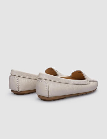 %100 Hakiki Deri Bej Kadın Loafer