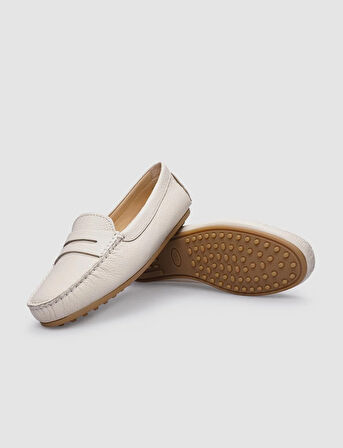 %100 Hakiki Deri Bej Kadın Loafer