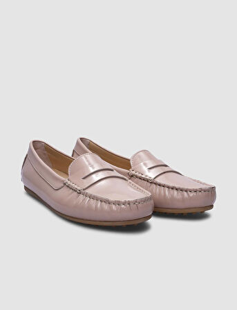 %100 Hakiki Deri Pudra Rugan Kadın Loafer