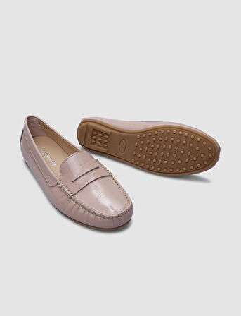 %100 Hakiki Deri Pudra Rugan Kadın Loafer