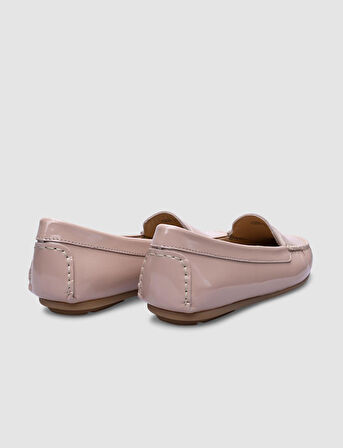 %100 Hakiki Deri Pudra Rugan Kadın Loafer