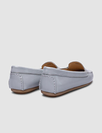%100 Hakiki Deri Gri Rugan Kadın Loafer