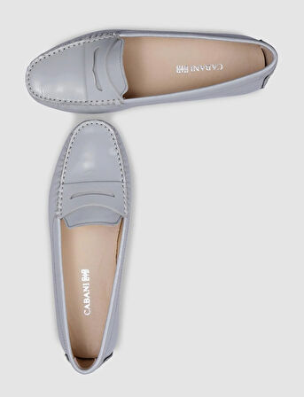 %100 Hakiki Deri Gri Rugan Kadın Loafer