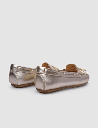 Cabani %100 Hakiki Deri Altın Rengi Fiyon Detaylı Kadın Ayakkabı