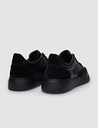 %100 Hakiki Deri Siyah Süet Bağcıklı Erkek Sneaker