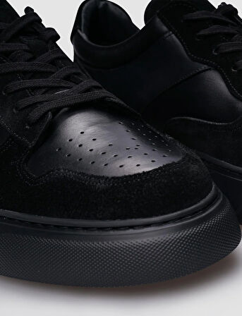 %100 Hakiki Deri Siyah Süet Bağcıklı Erkek Sneaker