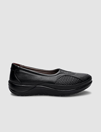 %100 Hakiki Deri Siyah Kadın Comfort Ayakkabı
