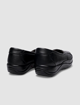 %100 Hakiki Deri Siyah Kadın Comfort Ayakkabı