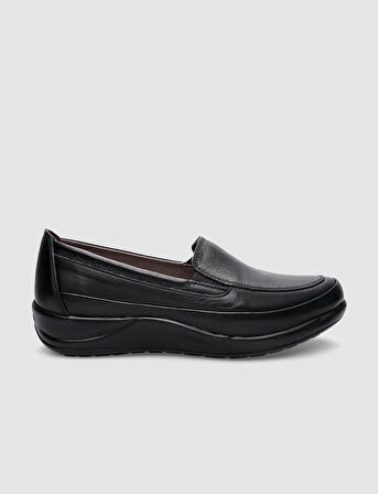 %100 Hakiki Deri Siyah Kadın Comfort Ayakkabı