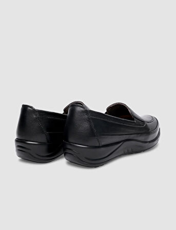 %100 Hakiki Deri Siyah Kadın Comfort Ayakkabı
