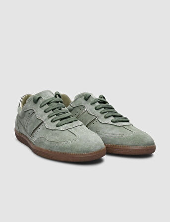 %100 Hakiki Deri Yeşil Süet Bağcıklı Kadın Sneaker