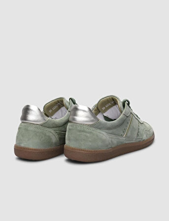 %100 Hakiki Deri Yeşil Süet Bağcıklı Kadın Sneaker