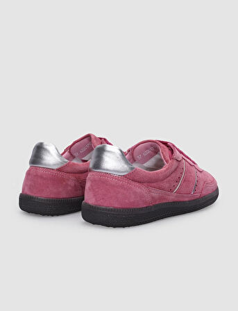 %100 Hakiki Deri Pembe Süet Bağcıklı Kadın Sneaker
