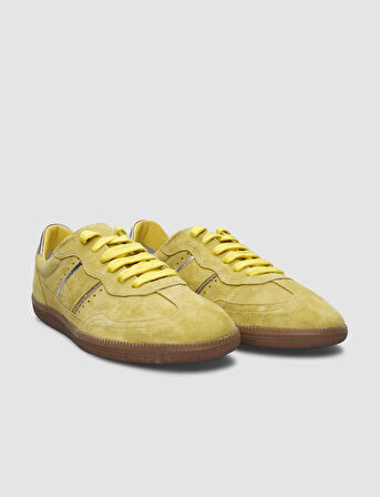%100 Hakiki Deri Sarı Süet Bağcıklı Kadın Sneaker