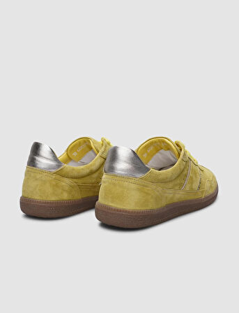 %100 Hakiki Deri Sarı Süet Bağcıklı Kadın Sneaker