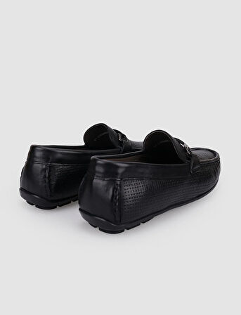 %100 Hakiki Deri Siyah Tokalı Erkek Loafer