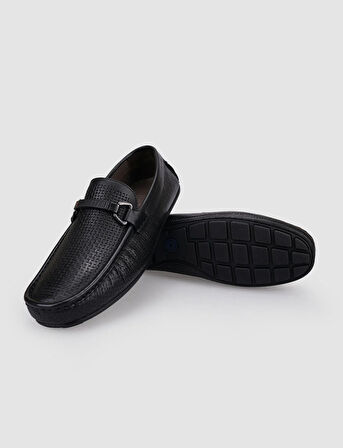 %100 Hakiki Deri Siyah Tokalı Erkek Loafer