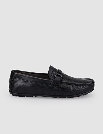 %100 Hakiki Deri Siyah Tokalı Erkek Loafer