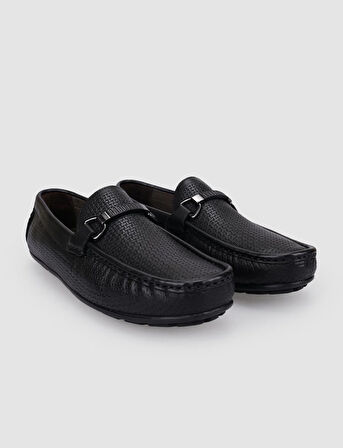 %100 Hakiki Deri Siyah Tokalı Erkek Loafer