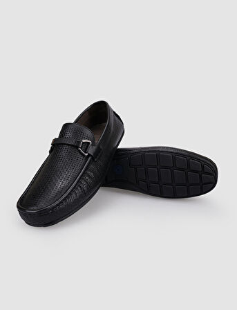 %100 Hakiki Deri Siyah Tokalı Erkek Loafer
