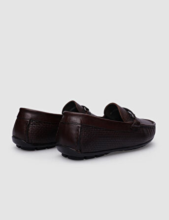 %100 Hakiki Deri Kahverengi Tokalı Erkek Loafer