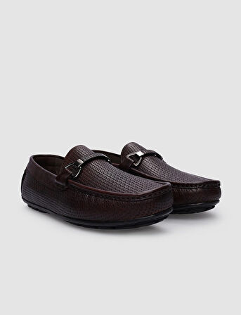 %100 Hakiki Deri Kahverengi Tokalı Erkek Loafer