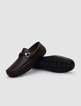 %100 Hakiki Deri Kahverengi Tokalı Erkek Loafer