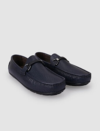 %100 Hakiki Deri Lacivert Tokalı Erkek Loafer